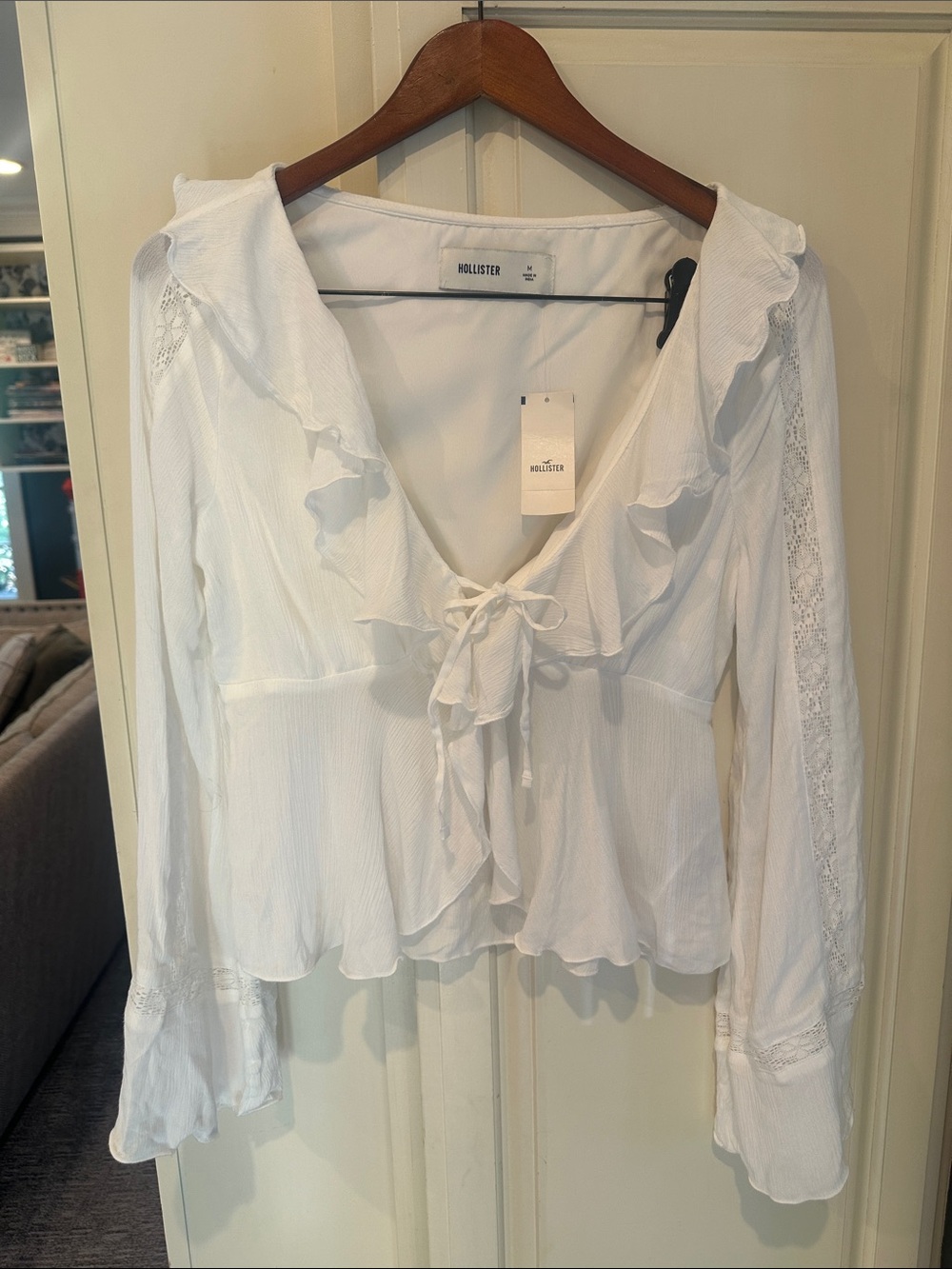 Hollister White Ruffle Tie-Front Peplum Blouse